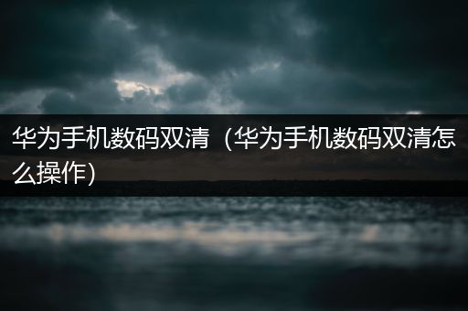 华为手机数码双清（华为手机数码双清怎么操作）